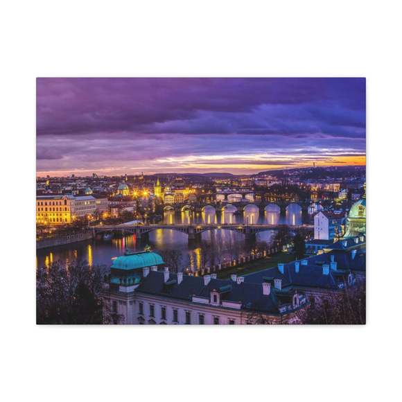 Prague Night Skyline Canvas Artwork Breathtaking Stunning Cityscape for Home Dec